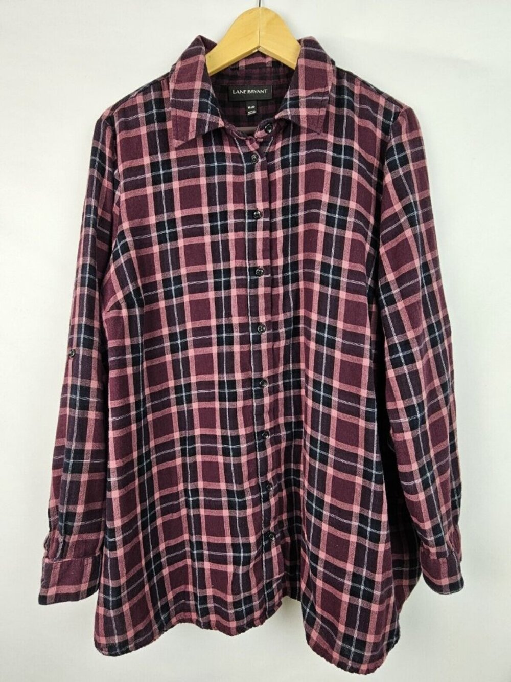 Lane Bryant Womens Flannel Shirt Size 18/20 2X Pink Plaid Long Sleeve Top